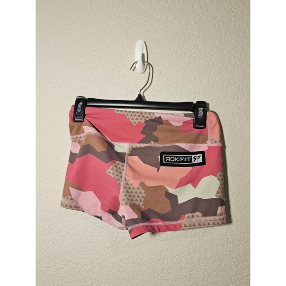RokFit Women Pink Geometric Camo Athletic Booty Shorts CrossFit Gym Training S - Picture 3 of 4